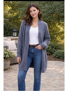 Women's Jessica Simpson Blue Fuzzy Cardigan Sweater M